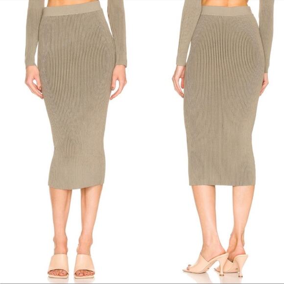 ANINE BING Julian Ribbed Knit Midi Skirt XS NWT Green Khaki & Olive - Picture 2 of 3